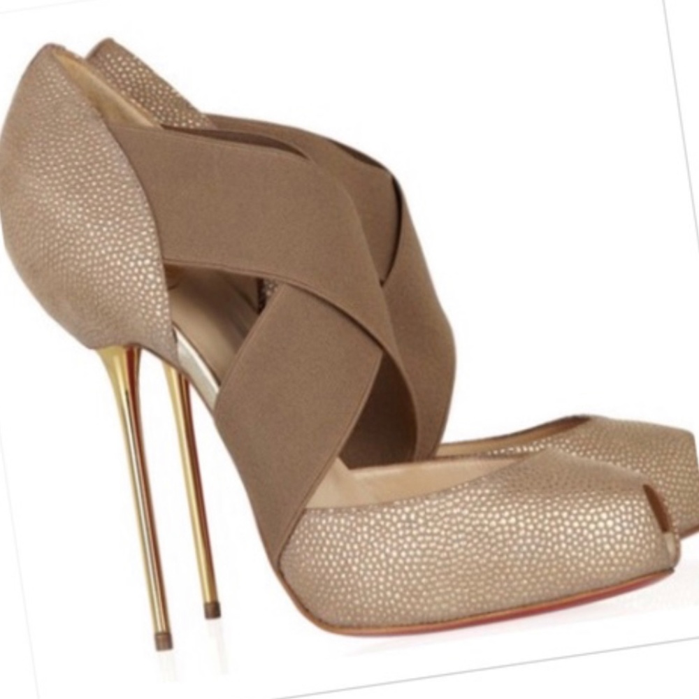 Christian Louboutin Taupe Gold Stiletto Platform Pumps